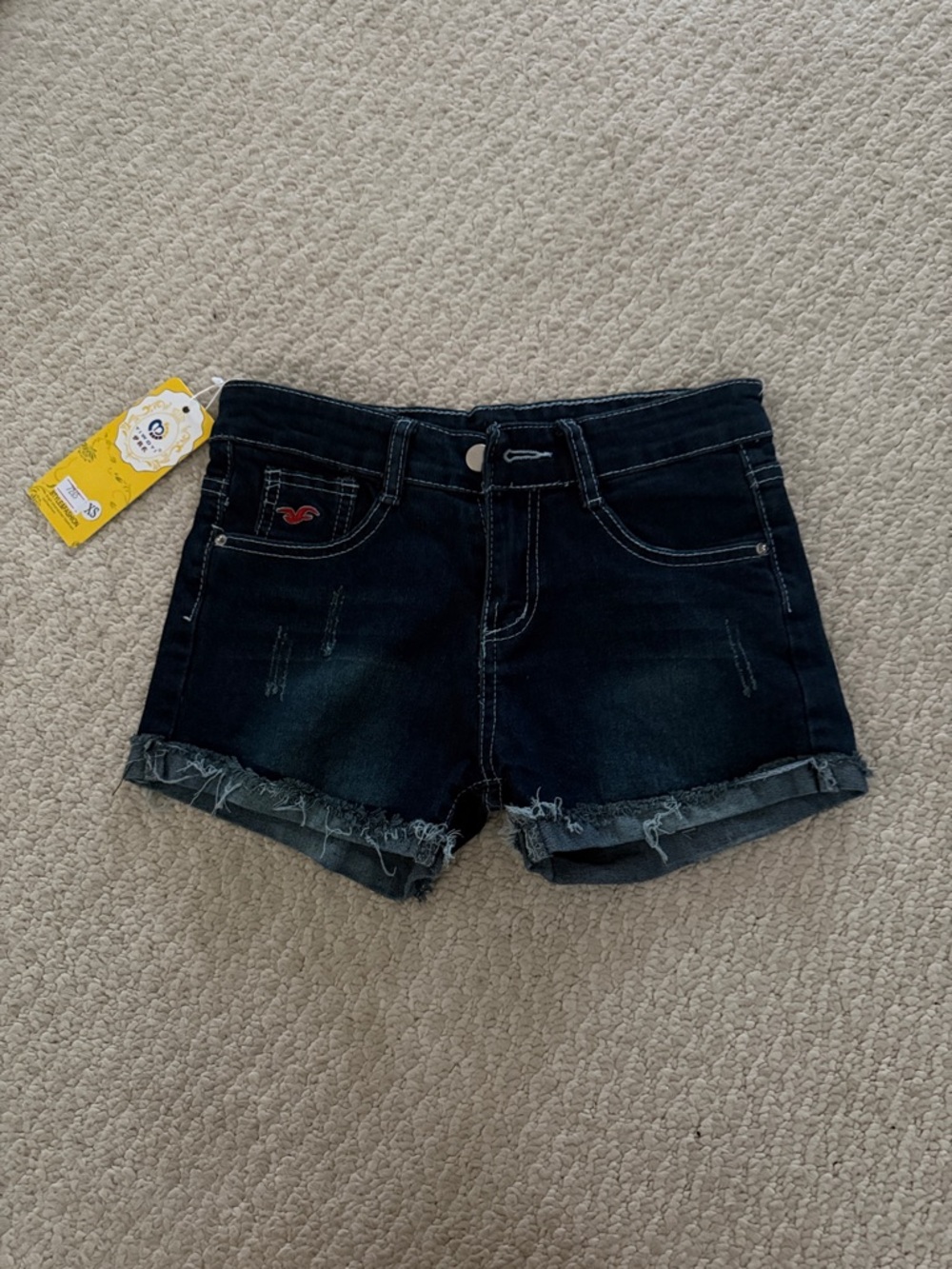 New Women’s Korean Denim Shorts Low Waist Elastic Slim Fit Deep Blue size XS